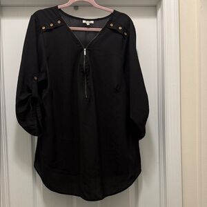 Collection B Black Zip-Front Tunic with Gold Button Accents